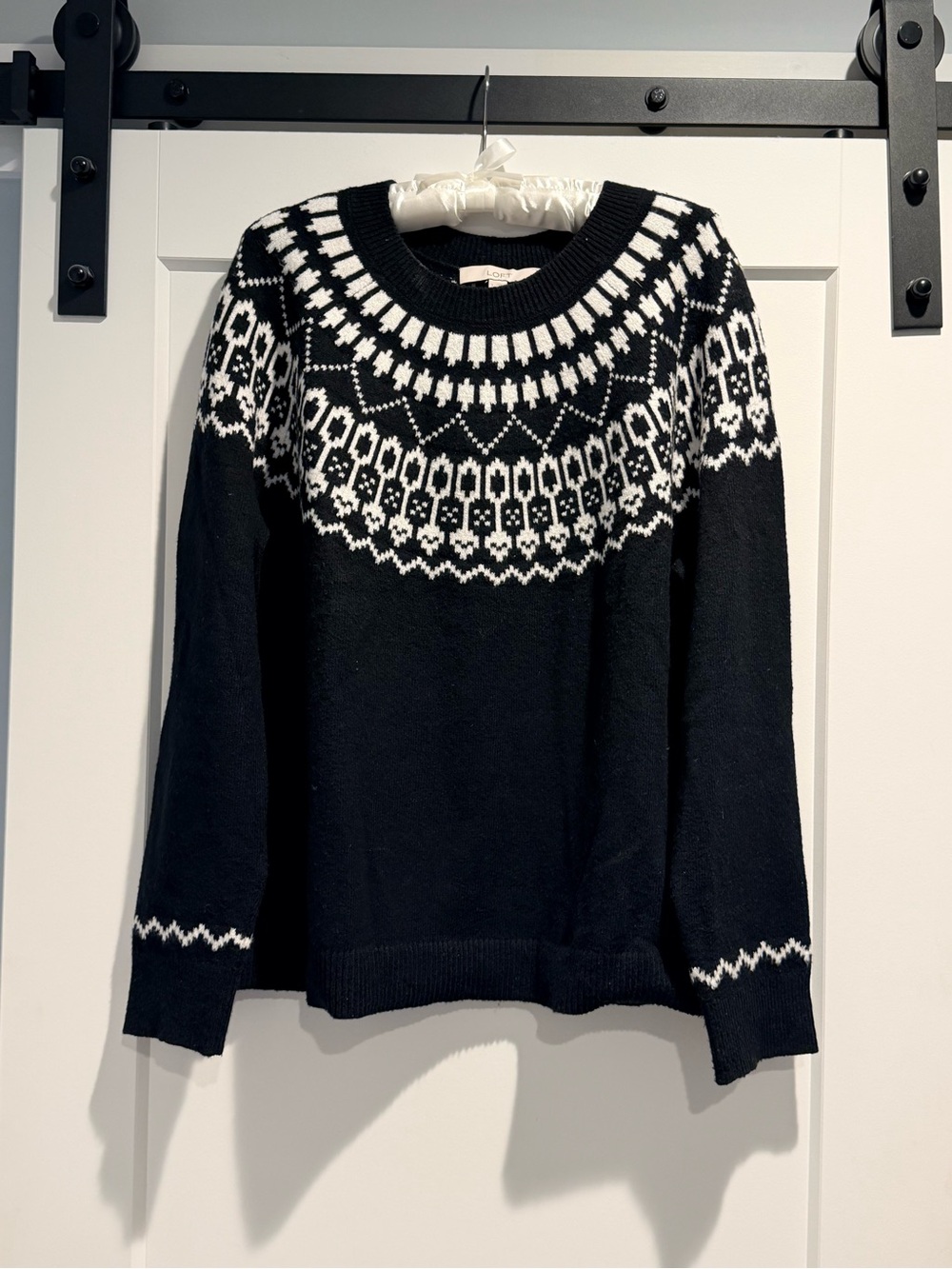 LOFT Black & White Fair Isle Crewneck Sweater